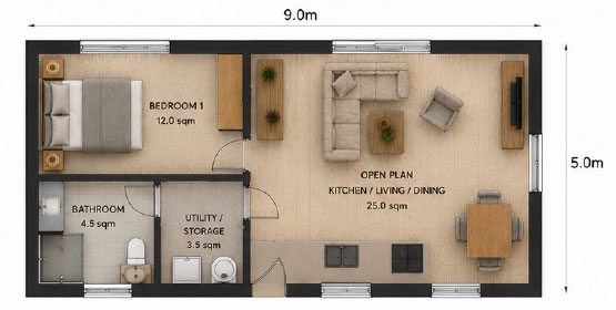 45sqm Exempted House Drawing in Back Garden